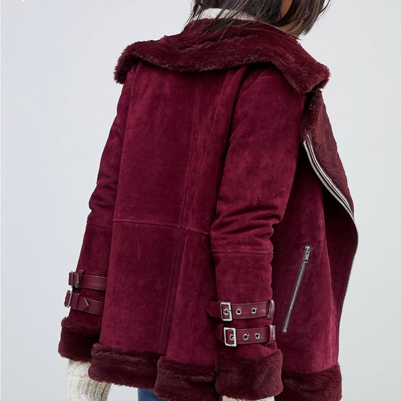 ASOS Suede and Faux Fur Aviator Jacket - Picture 2 of 7